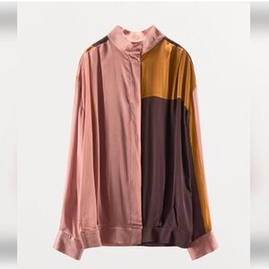 Zara Color Block Satin Effect Blouse Size Small NWT Oversized